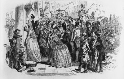 教会から帰宅、チャールズディケンズによる「ドンビーと息子」のイラスト、1848年に初公開 作： Hablot Knight Browne